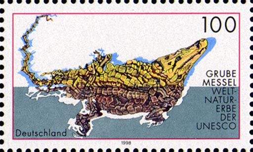 Briefmarke mit Messeler Alligator